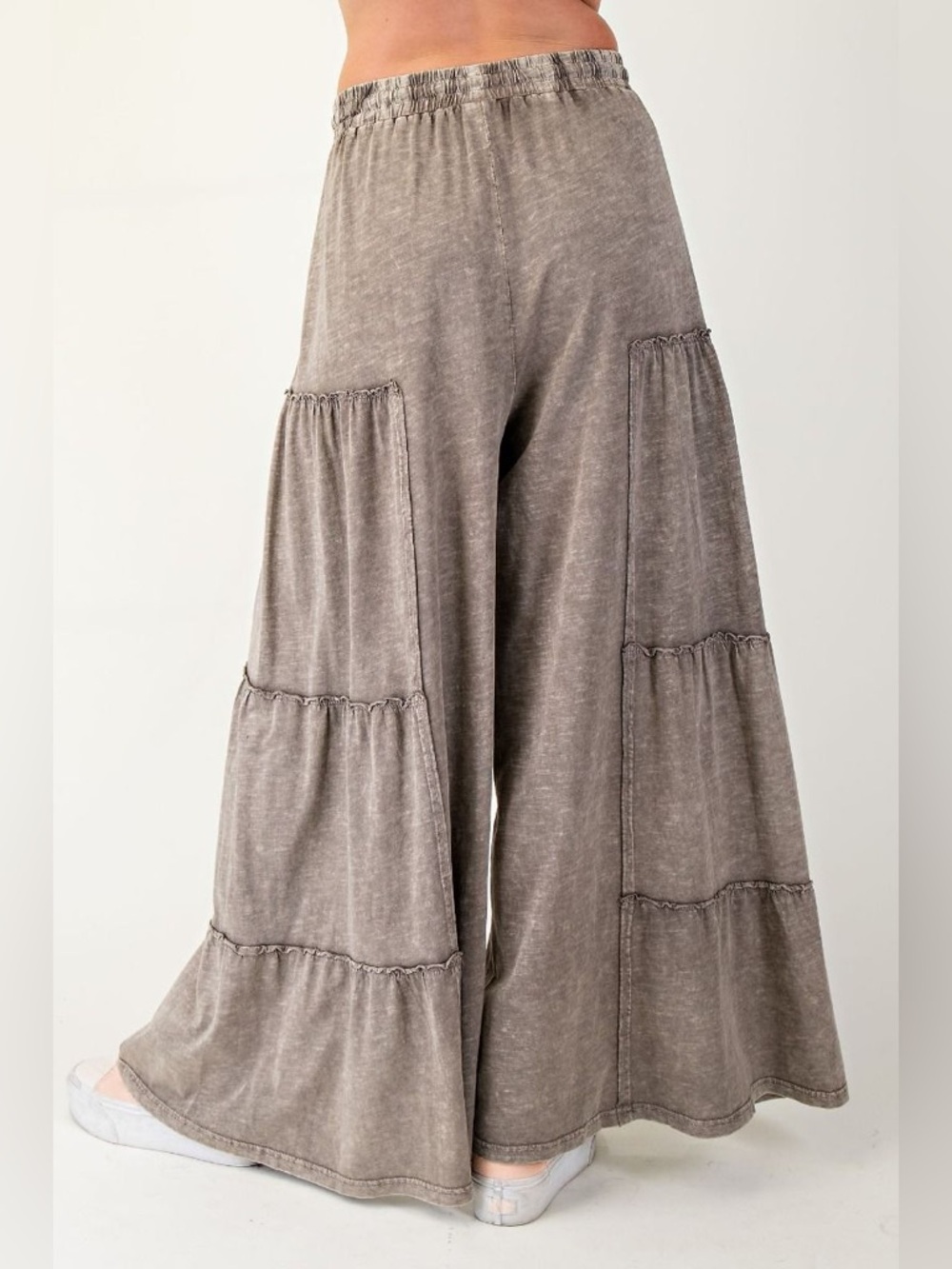 Easel ASH MOCHA ruffle Sleeve top pant lounge set S M L NWT cotton summer grey - Picture 5 of 5